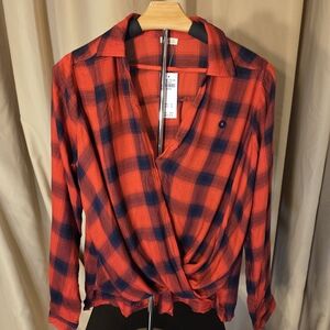 Elegant Red and Black Plaid Women's Blouse